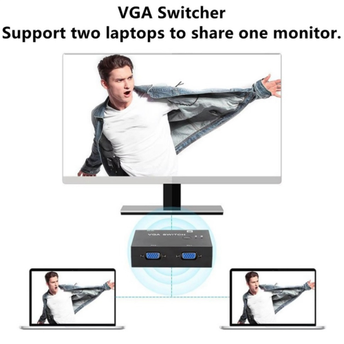 Conversor de vídeo com switch VGA 2 em 1 com 2 portas 2