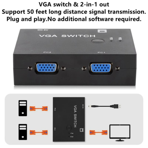 Conversor de vídeo com switch VGA 2 em 1 com 2 portas 1