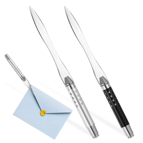 Pacote com 2 abridores de cartas de metal, com cabo ergonômico e cortador de envelopes