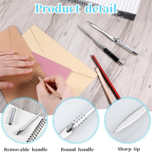 Pacote com 2 abridores de cartas de metal, com cabo ergonômico e cortador de envelopes 1
