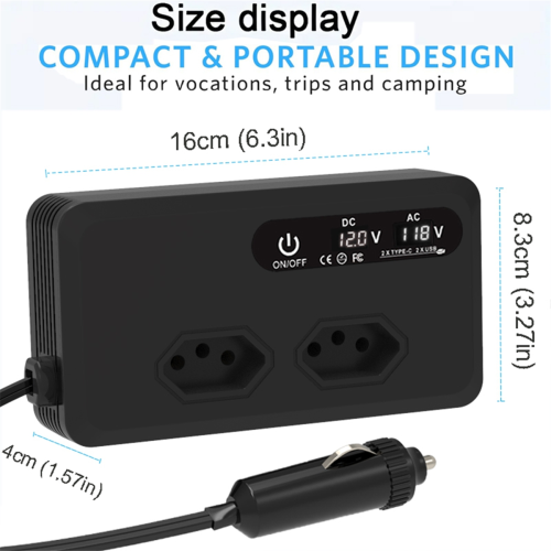 200W bilinverter USB-porte opladeradapter 12V til 220V BR-stik 1