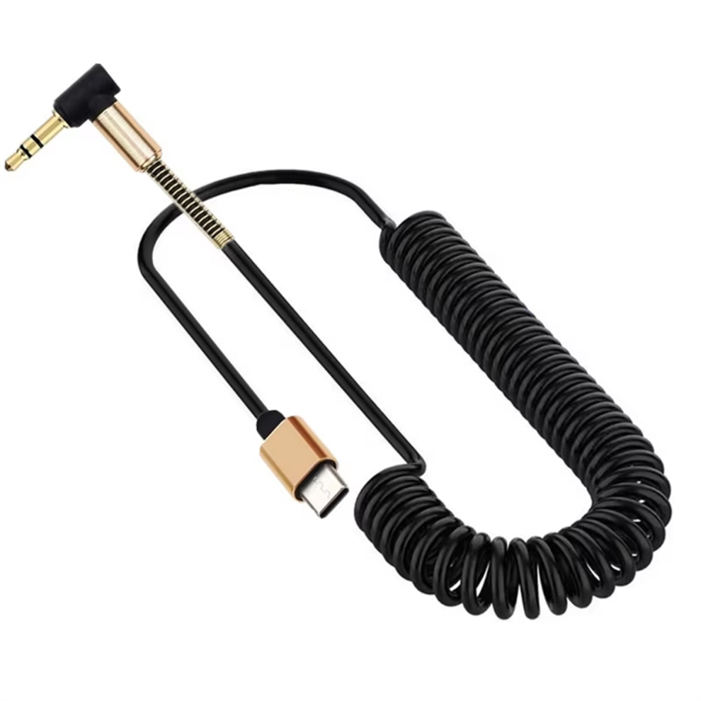 Cable Usb C En Espiral Con Resorte A ExtensióN De 3,5 Mm De 90 Grados-image