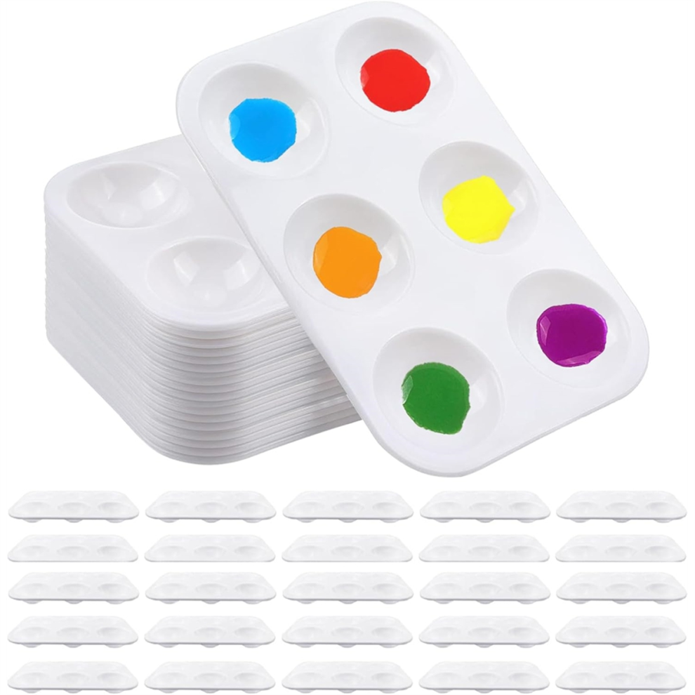 25 stuks plastic verfpaletten, 6 rechthoekige witte bakpaletten