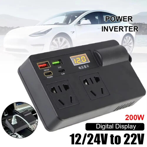 12V/24V bilinverter 200W DC til AC 220V med omskifter B 1