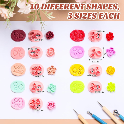 20-delt mini-bladsforms-lerudstikkersæt, 10 former, polymerler, blomsterforme 2