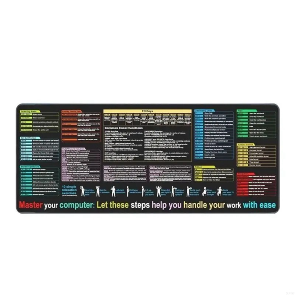 Tappetino Per Mouse Excel Text Editor Cheat Sheet Shortcut Mousepad 40X90X0.3Cm