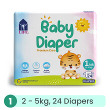 Life Baby Diapers Size 1 Newborn (2-5kg) 24's Ultra-Soft, Gentle & Absorbent Nappies for Newborn Baby Comfort & Protection