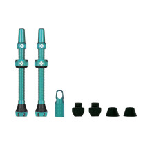 Zawory Muc-Off Tubeless V2 Turkusowe 60 mm  Trzpienie zaworσw bezdetkowych z narzedziem do zdejmowania rdzenia zaworu do opon bezdetkowych  Zawiera