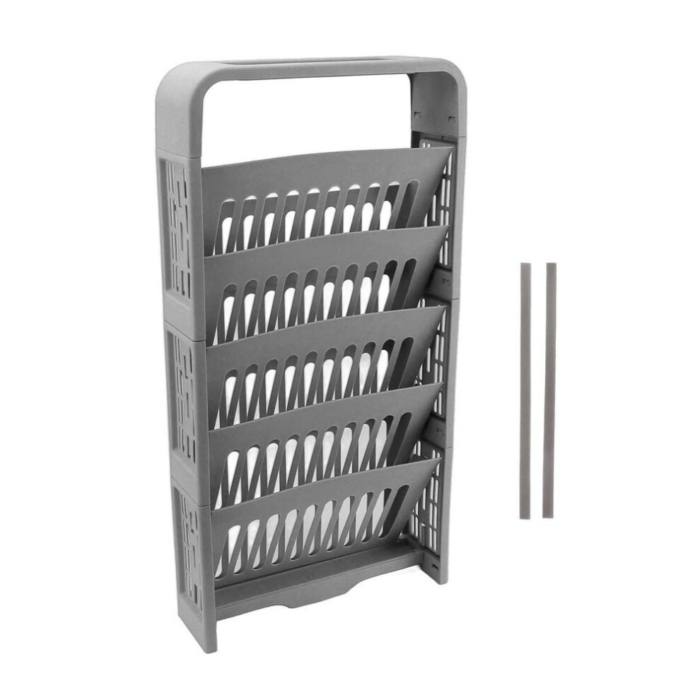 (gray) 5 Tier Book Rack Large Capacity Compact Sturdy Durable Storage Bookshelf With Stationery Box For