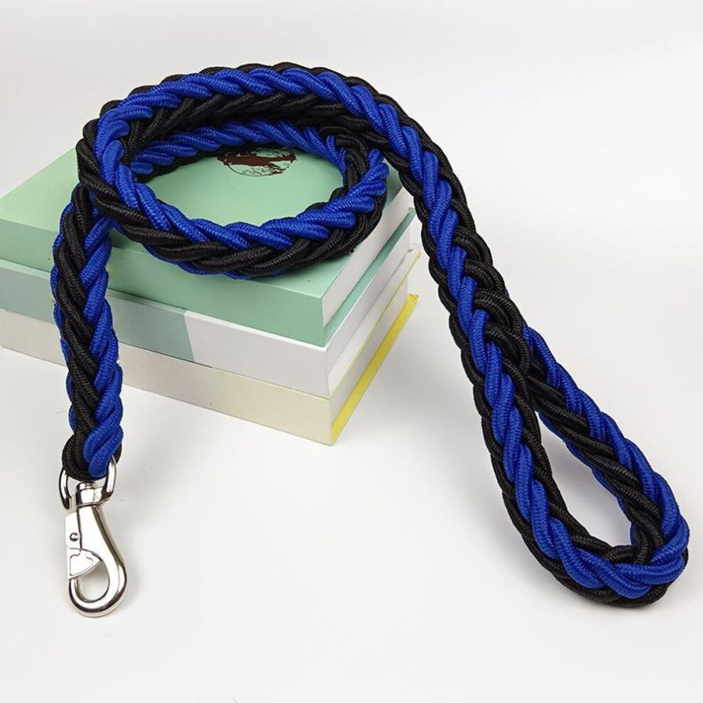 (black,blue) Large Dog Leash Traction Rope With Heavy Duty Buckle Hand-knitted Strong Durable Nylon Braided Leashes For Medium Big Dogs Bully