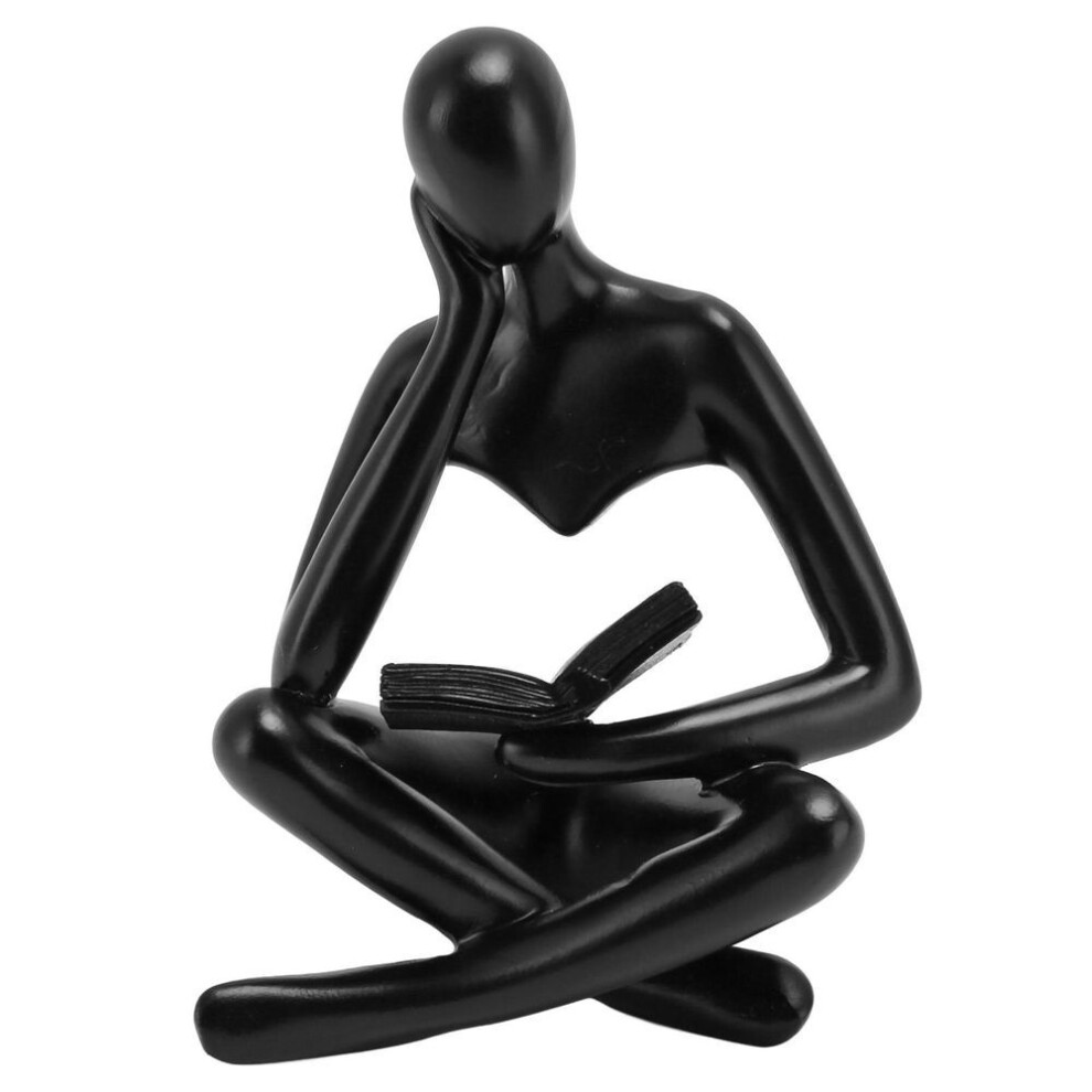 (black) Thinker Reading Statue Resin Sitting Figure Abstract Art Ornament For Living Room Cabinet