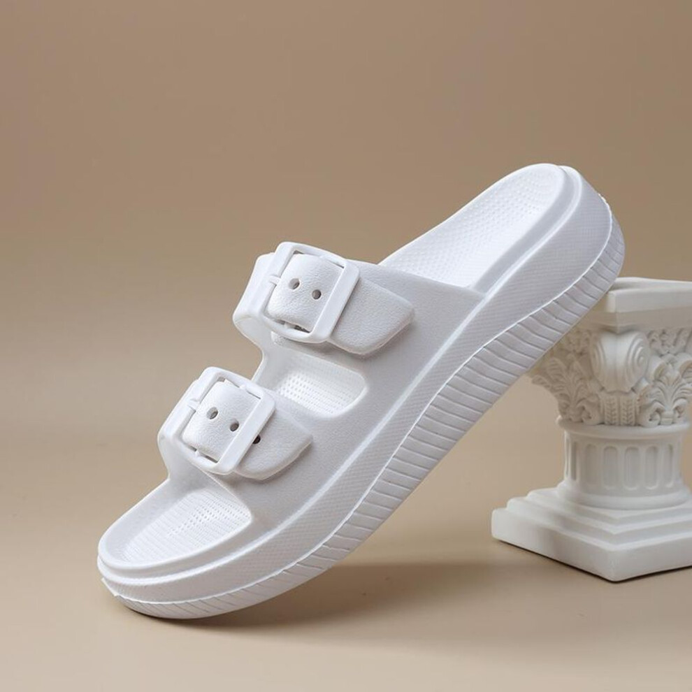 (white, 44-45) Soft Sole Eva Cloud Slippers Women 2024 Summer Double Buckle Pillow Sandals Woman Slides Flat Heels Non Slip Home Flip Flops