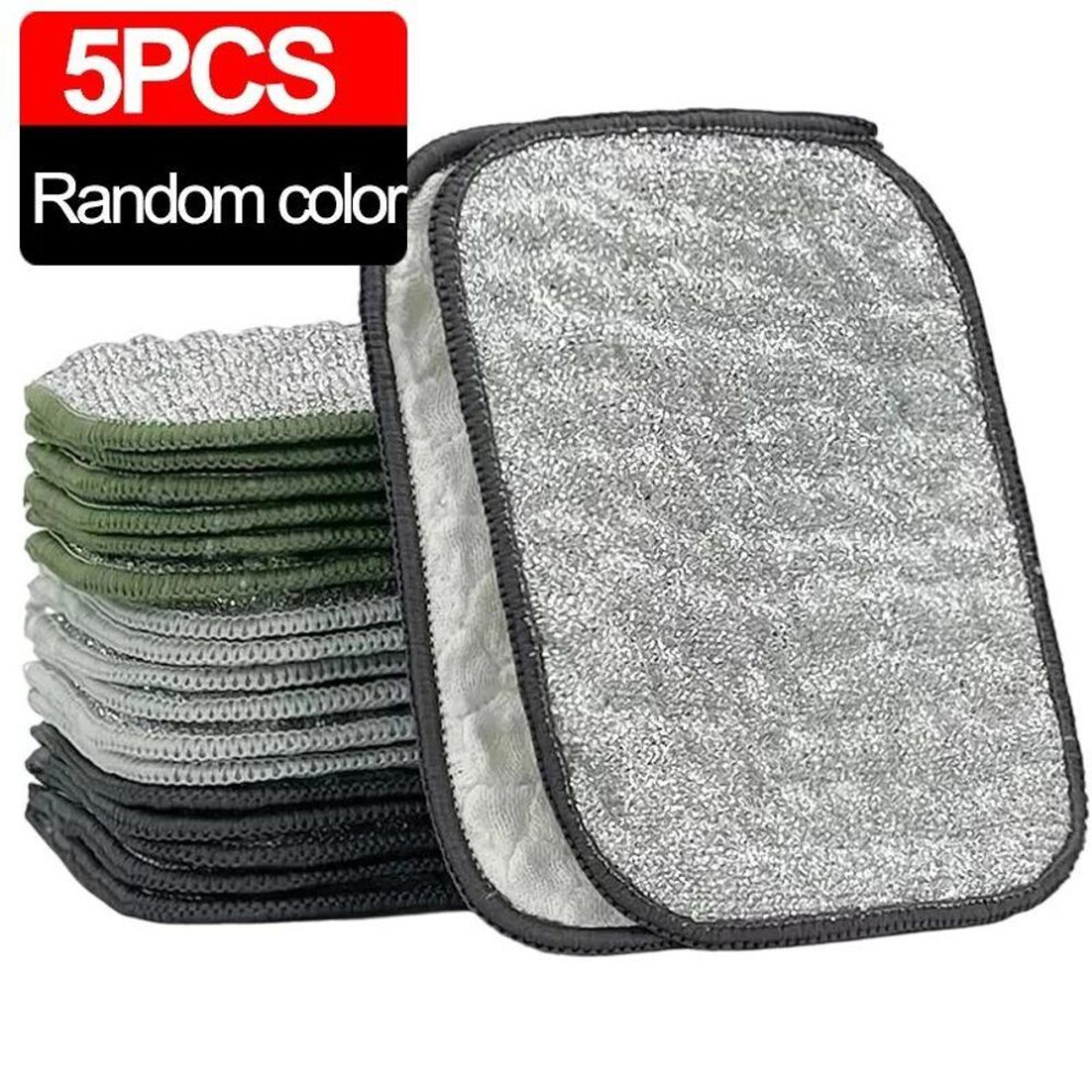 (Random color-5PCS) 20pcs Wiping Rags Kitchen Scrubber Wire Dishcloth Double-sided Silver Silk Cotton Yarn Cleaning Towel Pot Dish Washing Cloths Scouring Pad