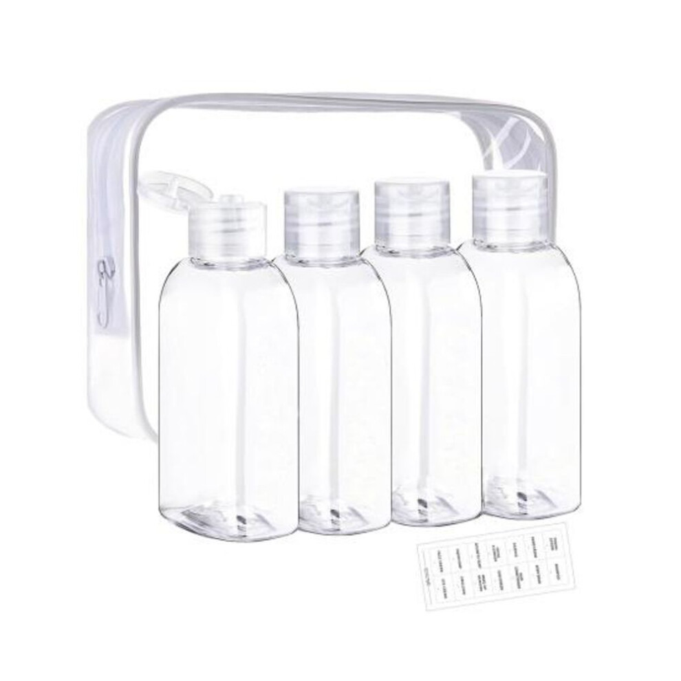 (white) 4pcs Clear Travel Bottles Kit For Toiletries Bpa-free Leak-proof Refillable Containers