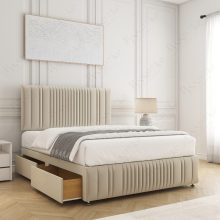 (Cream Plush, Super King 6ft) Plush Rosie Divan Bed with 26" Headboard, Mattress Included & 2 Drawers Storage