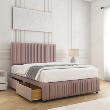 (Pink Plush, Single 3ft) Plush Rosie Divan Bed with 26" Headboard, Mattress Included & 2 Drawers Storage