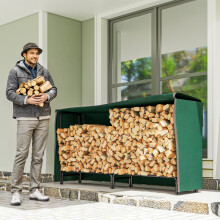 Outsunny Metal Firewood Rack, Log Holder, 200 x 36 x 99 cm, Dark Green