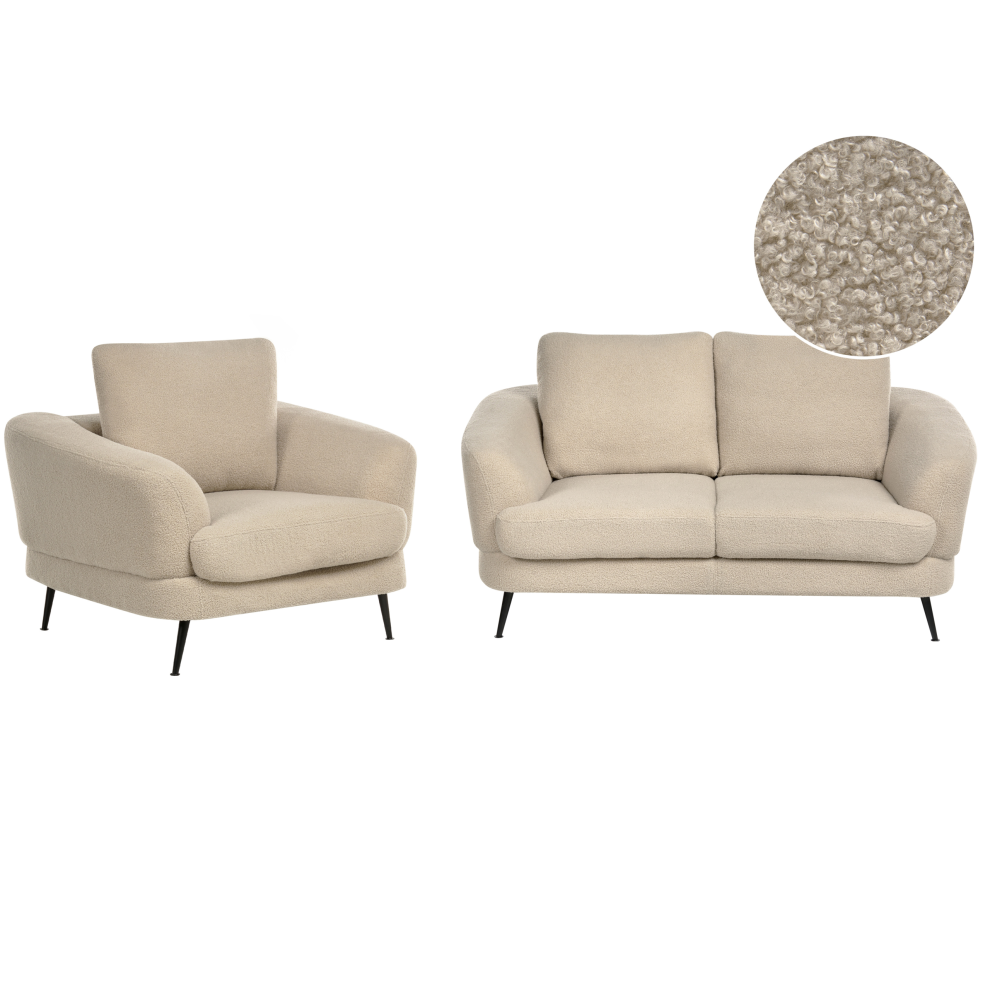 Living Room Set 3 Seater KJAER Boucle Light Beige