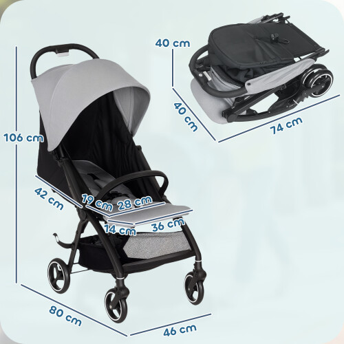AIYAPLAY Travel Stroller with Easy Folding, Lightweight Pushchair Light Grey 2