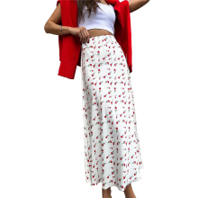(S, White) Women'S Floral Print Midi Skirt Casual High Elastic Waist Zipper Vintage Boho Skirts for Women White S