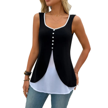 (L, Watermelon Red) Womens Summer Tank Tops Fashion Casual Sleeveless Split Hem Button Down Linen Work Waistcoat Watermelon Red S