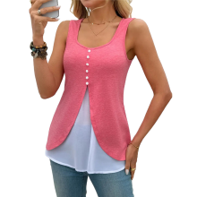 (XL, Black) Womens Summer Tank Tops Fashion Casual Sleeveless Split Hem Button Down Linen Work Waistcoat Watermelon Red S
