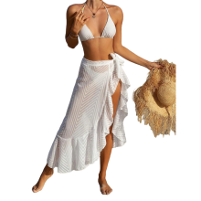 (XL, White) Women'S Sarong Cover Up Chiffon Swimwear Wrap Skirt Self Tie Ruffle Beach Ups White S