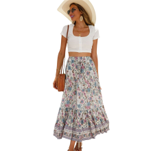 (M, Apricot) Maxi Skirts for Women 2025 Summer Boho Long Flowy Floral Elastic High Waist Skirt Casual Travel S