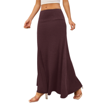 (M, Wine Red) Women'S Casual Mid Long Skirts Stretchy Ultra-Soft Flowy Maxi Formal High Waist Lounge Green S