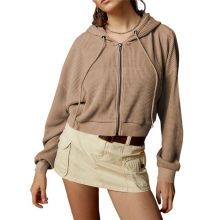 (S, Light Brown) Women'S Full Zip Cropped Hoodie 90s Long Sleeve Drawstring Hooded Jacket Top with Pockets Green S