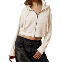 (S, Rice Apricot Color) Women'S Full Zip Cropped Hoodie 90s Long Sleeve Drawstring Hooded Jacket Top with Pockets Green S