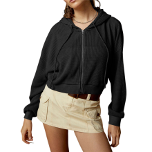 (S, Black) Women'S Full Zip Cropped Hoodie 90s Long Sleeve Drawstring Hooded Jacket Top with Pockets Green S