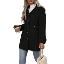 (S, Black) Women'S Winter Classic Outwear Overcoat with Pockets Single Breasted Pea Coat Khaki S
