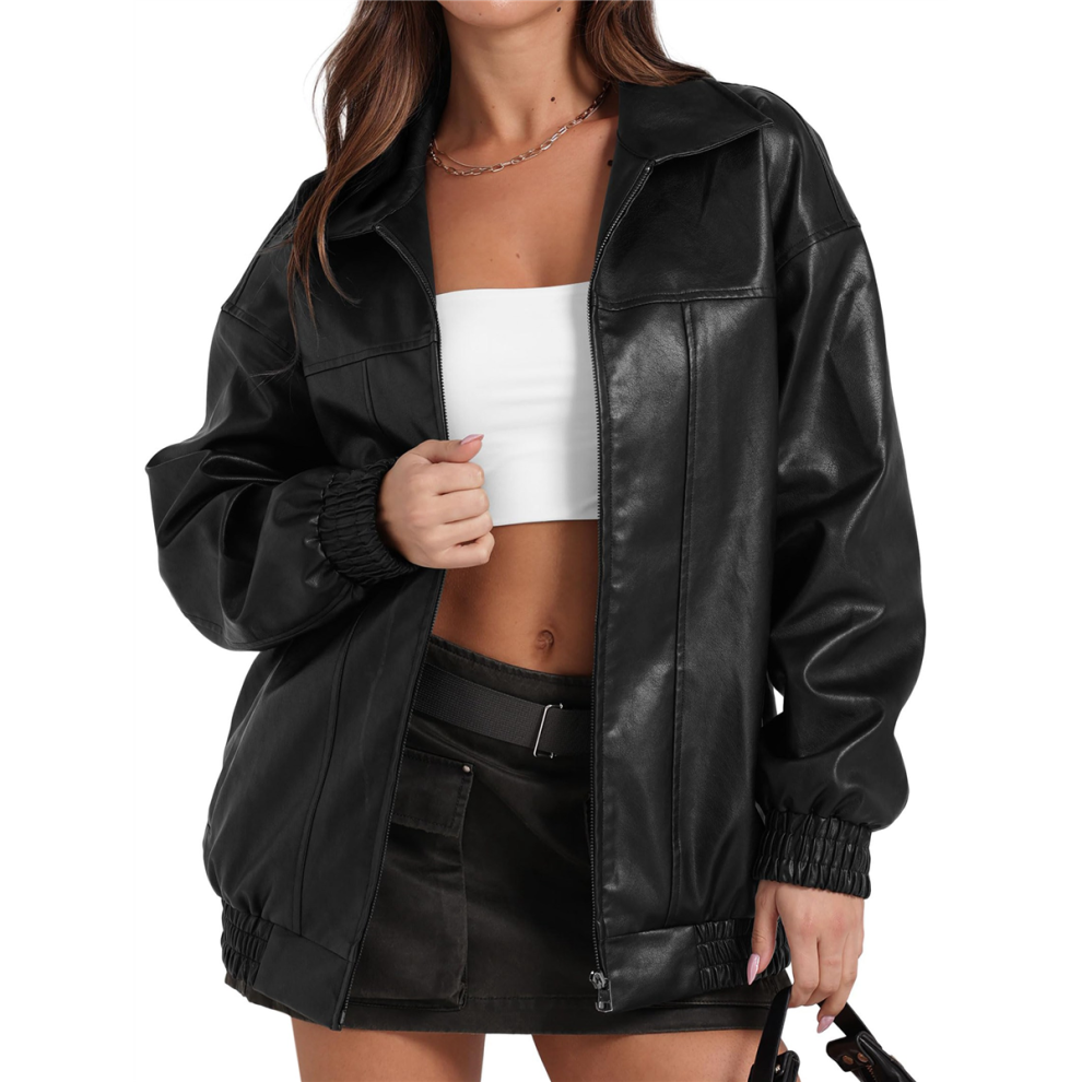 (XXL, Black) Leather Jacket Women Faux Oversized Motorcycle Coats 2025 Fall Fashion Outfits Winter Clothes Coffee Color L