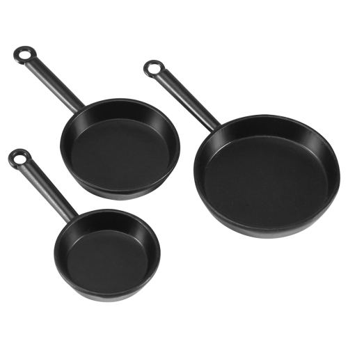 1/12 Scale 3pcs Dollhouse Miniature Frying Pans Cooking Pot Black 2