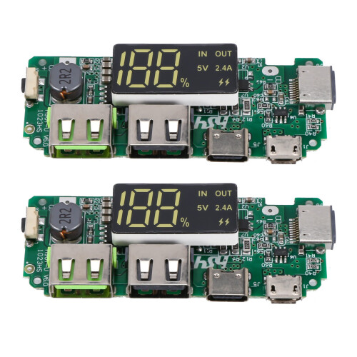 LED Dual USB 5V 2.4A Micro/Type-C Power Bank Charger Board 2Pcs