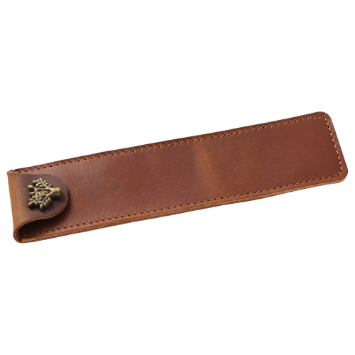 Leather Pen Pouch Holder Single Bag Case with Snap Button-Brown 2