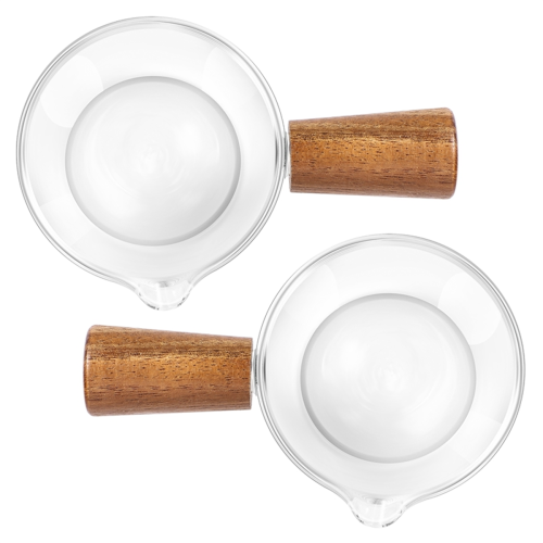 2PCS Transparent Glass with Wooden Handle, Creamer Pitcher. 50Ml