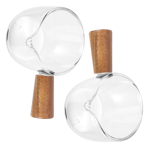 2PCS Transparent Glass with Wooden Handle, Creamer Pitcher. 50Ml 2
