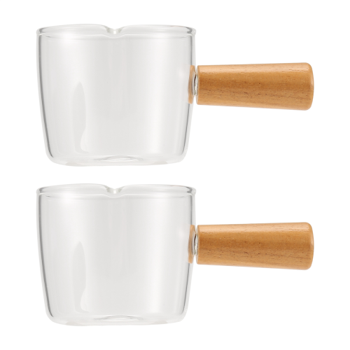 2PCS Transparent Glass with Wooden Handle, Creamer Pitcher. 100Ml 2