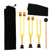 3Er-Pack Stimmgabel-Set (128 Hz, 256 512 Hz) für Heilung, Chakra, Klangtherapie, Slider Fork (Gold)