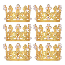 6 StüCk Goldene Mini-Kronen-KuchenaufsäTze, Kleine Kristallperlen-KuchenaufsäTze, , Cupcake-Krone für Hochzeit, Geburtstag