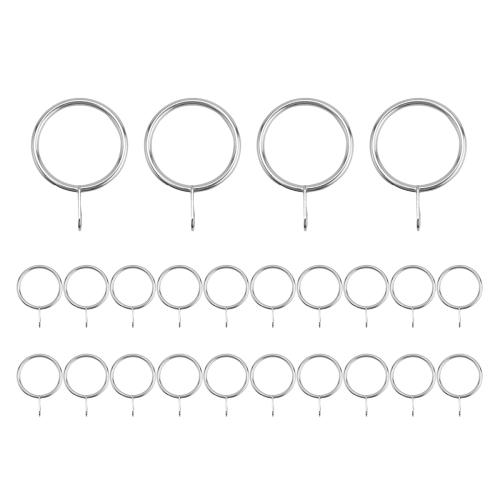 24 Pack Metal Curtain Rings, 30mm Internal Diameter Eyelets, Silver 1