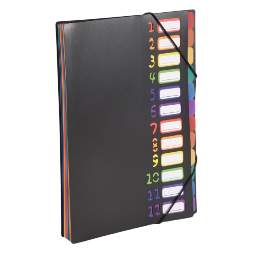 24 Clear Pocket Expanding File Folder 12 Colored Tabs 1PC 2