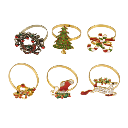 6Pcs Christmas Napkin Rings Xmas Holder Wreath 2