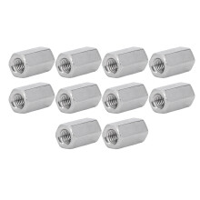 10Pcs M8x1.25 Stainless Steel Hex Coupling Nuts Silver