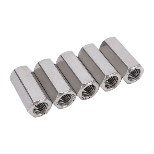 5Pcs M12x1.75-19 L45mm Hex Coupling Nut Silver Steel