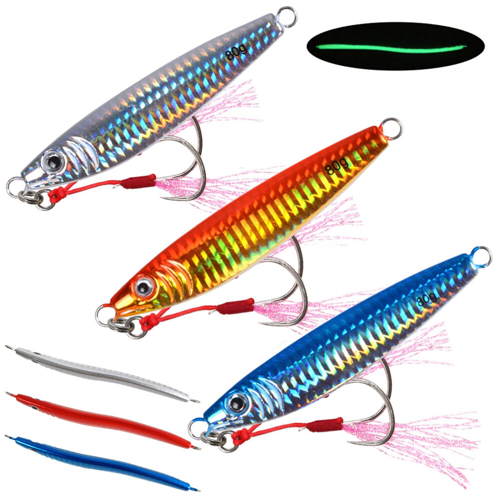 Fishing Jigs Saltwater 80g-160g with Assist Hook,Saltwater Jigs Fishing Lures,Glow Vertical Jigs Refï¼xyX
