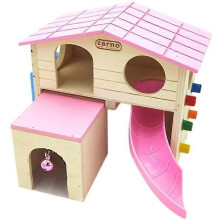 Wooden Animal Hut-Double-layer hamster house toy