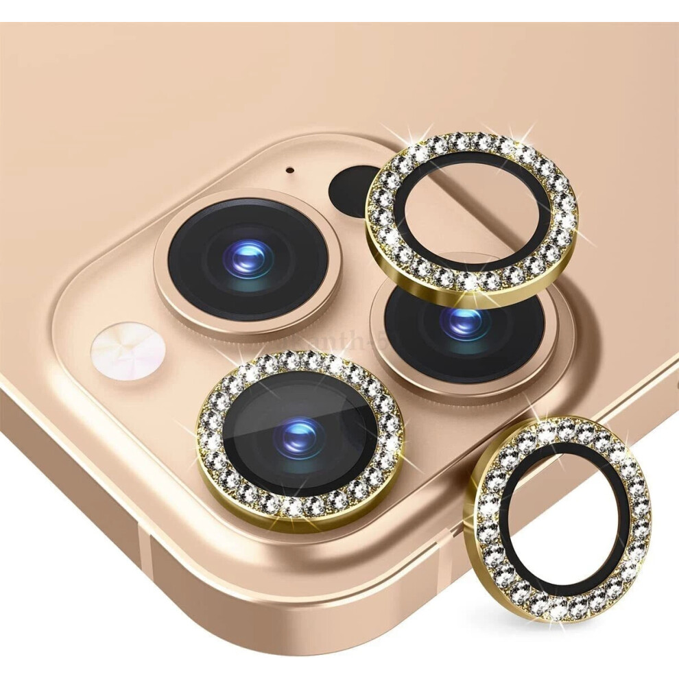 (For Iphone 14Pro Max, ) For Iphone 14 Pro Max /Pro/Plus/14 Bling Camera Lens Screen Protector Glass Gold 4069369086885